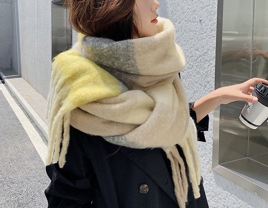 XL-220cm*40cm Winter Sjaal Dames - Stijlvolle INS Favoriet: Trendy Geruite Sjaal met Zwierige Kwastjes, Heerlijk Lang en Extra Dik voor Ultieme Warmte