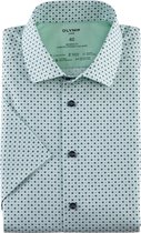 OLYMP Luxor 24/7 modern fit overhemd - korte mouw - tricot - lichtgroen dessin - Strijkvriendelijk - Boordmaat: 41
