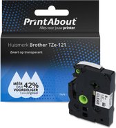 PrintAbout huismerk Tape TZe-121 Zwart op transparant (9 mm) geschikt voor Brother
