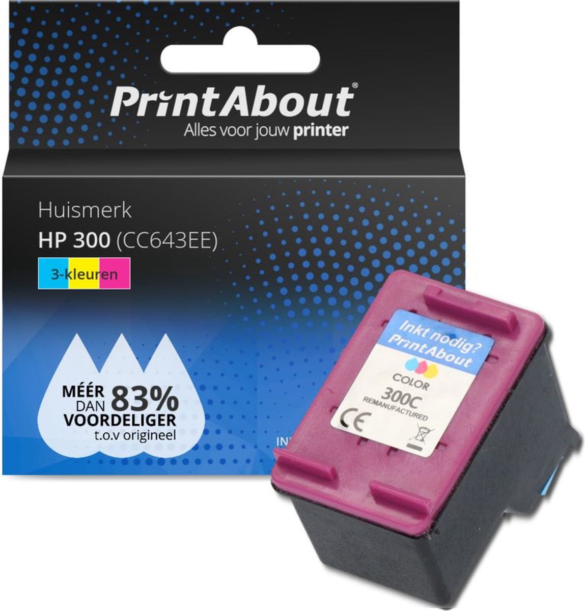 PrintAbout huismerk Inktcartridge 300 (CC643EE) 3-kleuren geschikt voor HP
