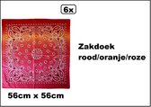 6x Boeren zakdoek spectrum rood/oranje/roze 56cm x 56cm - zakdoeken thema feest festival party zomer festival
