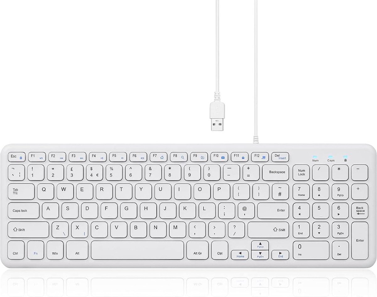 Perixx Periboard 213W Slim 90% Bedraad toetsenbord met stille toetsen - X Type Scissor toetsen - QWERTY/US - 90% - 1800 toetsenbord - Wit