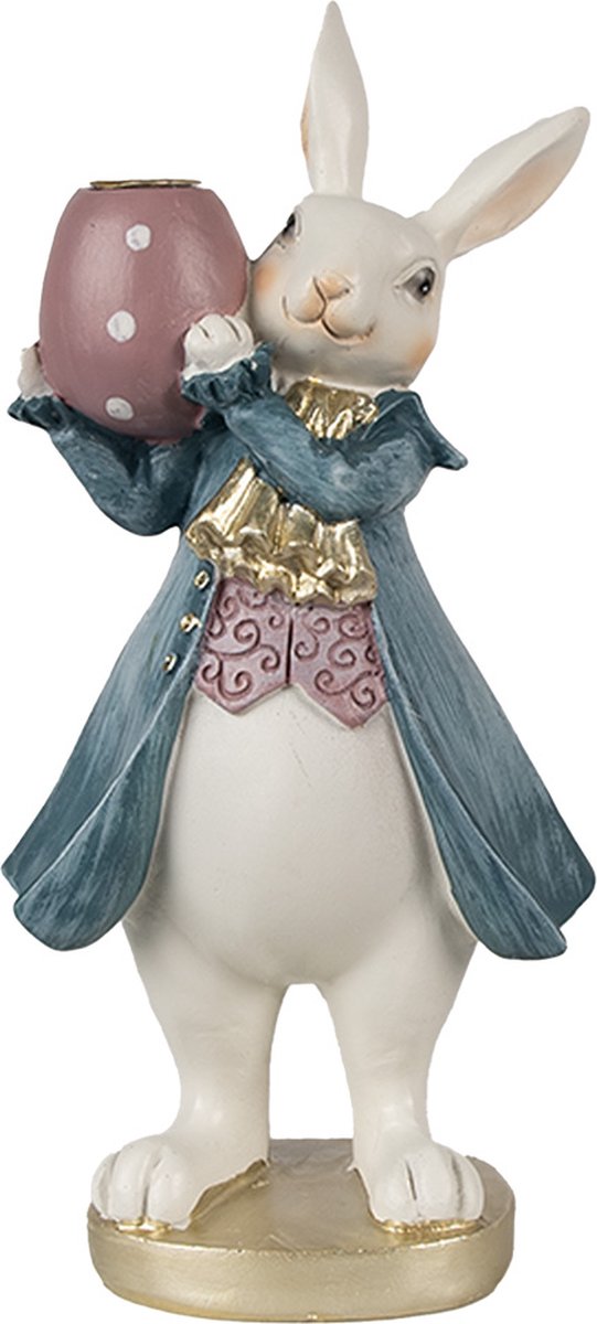 Clayre & Eef Beeld Konijn 20 cm Wit Blauw Polyresin