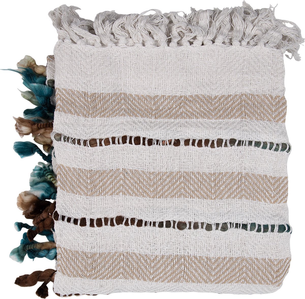 Clayre & Eef Plaid 125x150 cm Beige Katoen Strepen