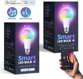 Lideka® - Set van 2 Geavanceerde E27 9W LED Smart Lampen - RGBW - App-Bestuurbaar - Lichttemperatuur van 2700K tot 6500K - Intelligente LED Verlichting - Dimfunctie - Compatibel met Google & Alexa