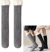 1 Paar Warme Huissokken Dames Grijs - gevoerd - anti-slip - lange huissokken - cadeautip