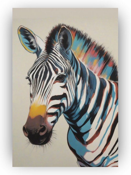 Andy Warhol zebra - Schilderij zebra - Muurdecoratie zebra - Schilderij Warhol - Schilderij op canvas - Woonkamer decoratie - 60 x 90 cm 18mm