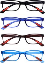 Amazotti Milano Leesbrillen Sterkte +2.50 - Set van 3+1 Extra - Zwart, Blauw, Bruin - Leesbril voor Heren en Dames