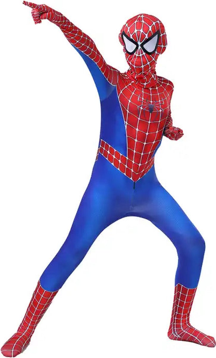 Superheldendroom - Webheld Variatie Kostuum – Rood‑Blauw – Stretch - 110/116 (4/5 Jaar) - Verkleedkleding - Superheldenpak - Actieheld - Carnaval — afbeelding 2