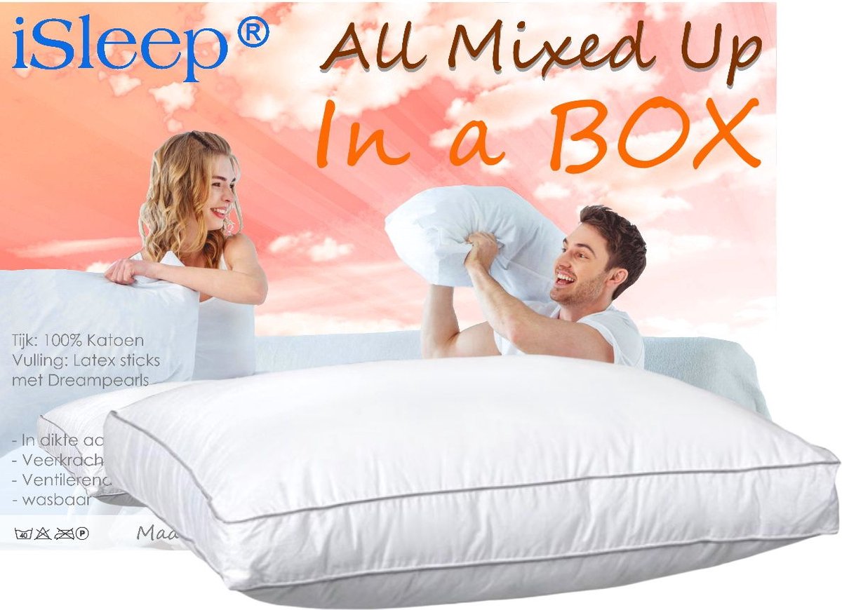 iSleep All Mixed Up In A Box Hoofdkussen - Boxkussen - Latex Sticks met Dreampearls - 50x60x10 cm - Wasbaar en Ventilerend Wit
