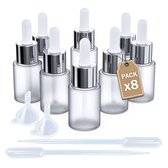 Set van 8 pipetflessen, 10 ml. Fles Frost. Glazen pipet en schroefdop. Druppelflessen voor: olie, aromatherapie en laboratorium.