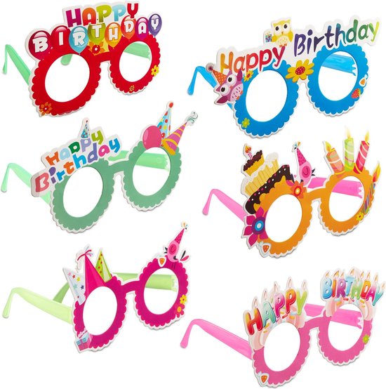 Relaxdays Feestbrillen Happy Birthday verjaardagsbril gekke brillen set 6  stuks | bol.com