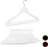 Relaxdays kledinghangers hout - set van 10 - broeklat - kleerhangers - draaibare haken - wit