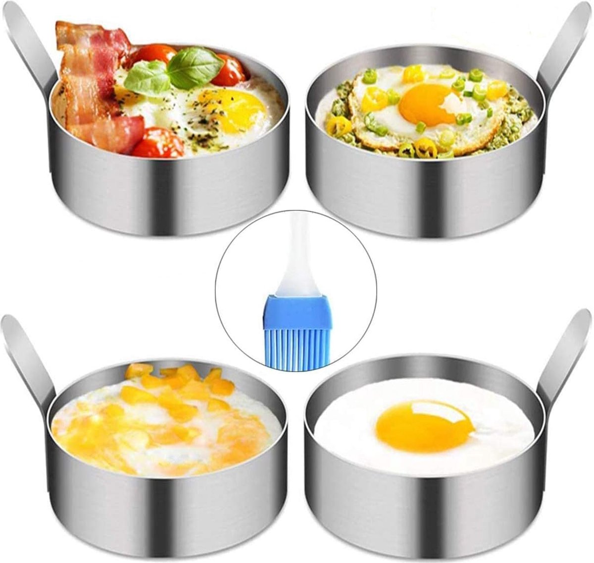 Pancakevorm Egg Ring, 4 stuks 9 cm spiegeleivorm ei ringen voor het koken van spiegelei/pannenkoeken/omeletten en meer, antiaanbaklaag, roestvrij staal van levensmiddelenkwaliteit
