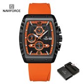 NAVIFORCE 8025 Horloge voor mannen - Oranje - Siliconen Band - Verpakt in mooie geschenkdoos - Zwarte uurwerkkast - Batterij inclusief