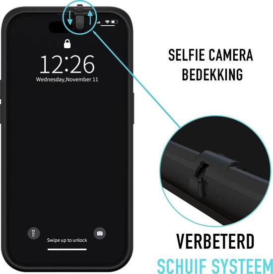 Valenta x Spy-Fy - Coque iPhone 15 avec caches d'appareil photo à l'avant et à l'arrière | Protège votre vie privée et vos Caméras | Étui de confidentialité Valenta Zwart