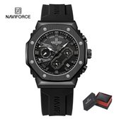 NAVIFORCE 8035 Horloge voor mannen - Zwart - Siliconen Band - Verpakt in mooie geschenkdoos - Zwarte uurwerkkast - Batterij inclusief