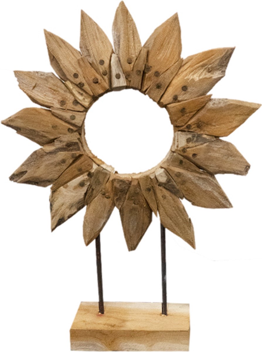 JoJo Living Woonaccessoires Ornament Teakhouten ornament Zonnebloem Open S Handgemaakt
