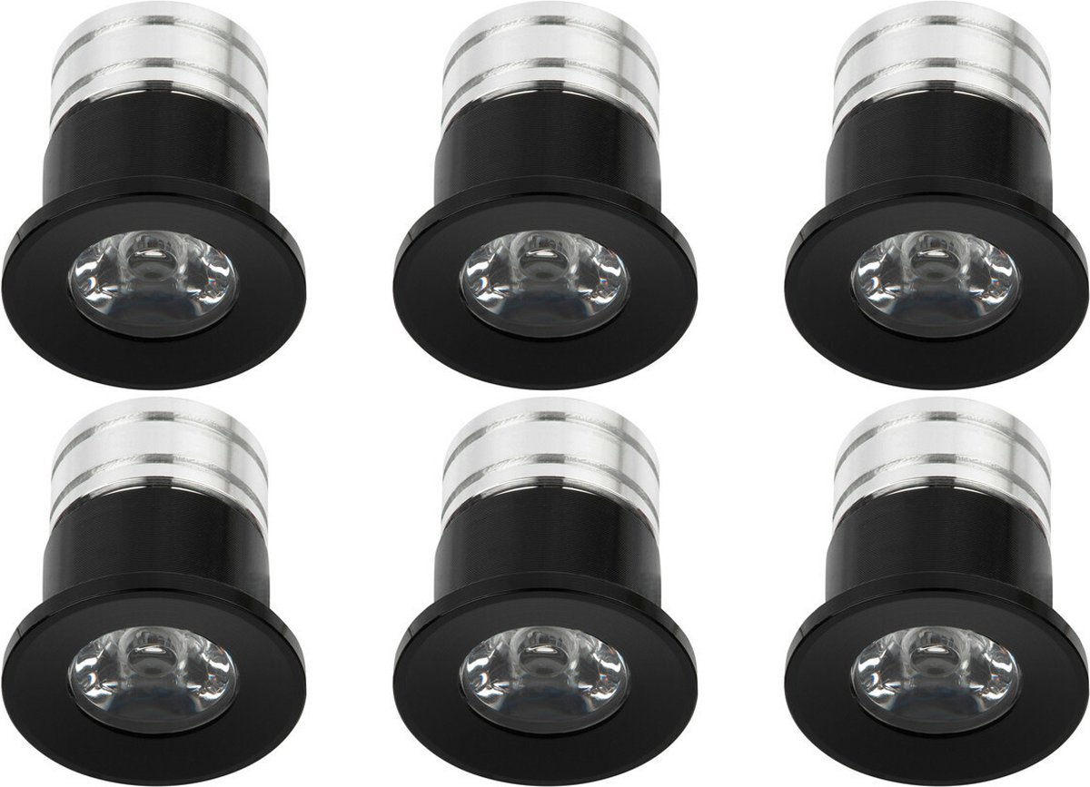 LED Veranda Spot Verlichting 6 Pack - Velvalux - 3W - Warm Wit 3000K - Inbouw - Dimbaar - Rond - Mat Zwart - Aluminium - Ø31mm