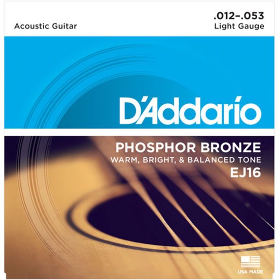 D'Addario akoestische gitaar snaren EJ16 Phosphor Bronze Light 12-53