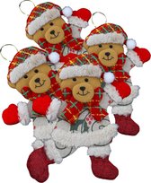 Schattige beer kerstpop - 4 stuks! - kerstpop voor in de kerstboom - kerstornament - kerst plushie - kerstpop voor in de kerstkrans - kerstversiering