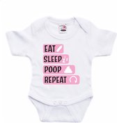 Bellatio Decorations Baby rompertje - eat sleep poop repeat - roze - kraam cadeau 80
