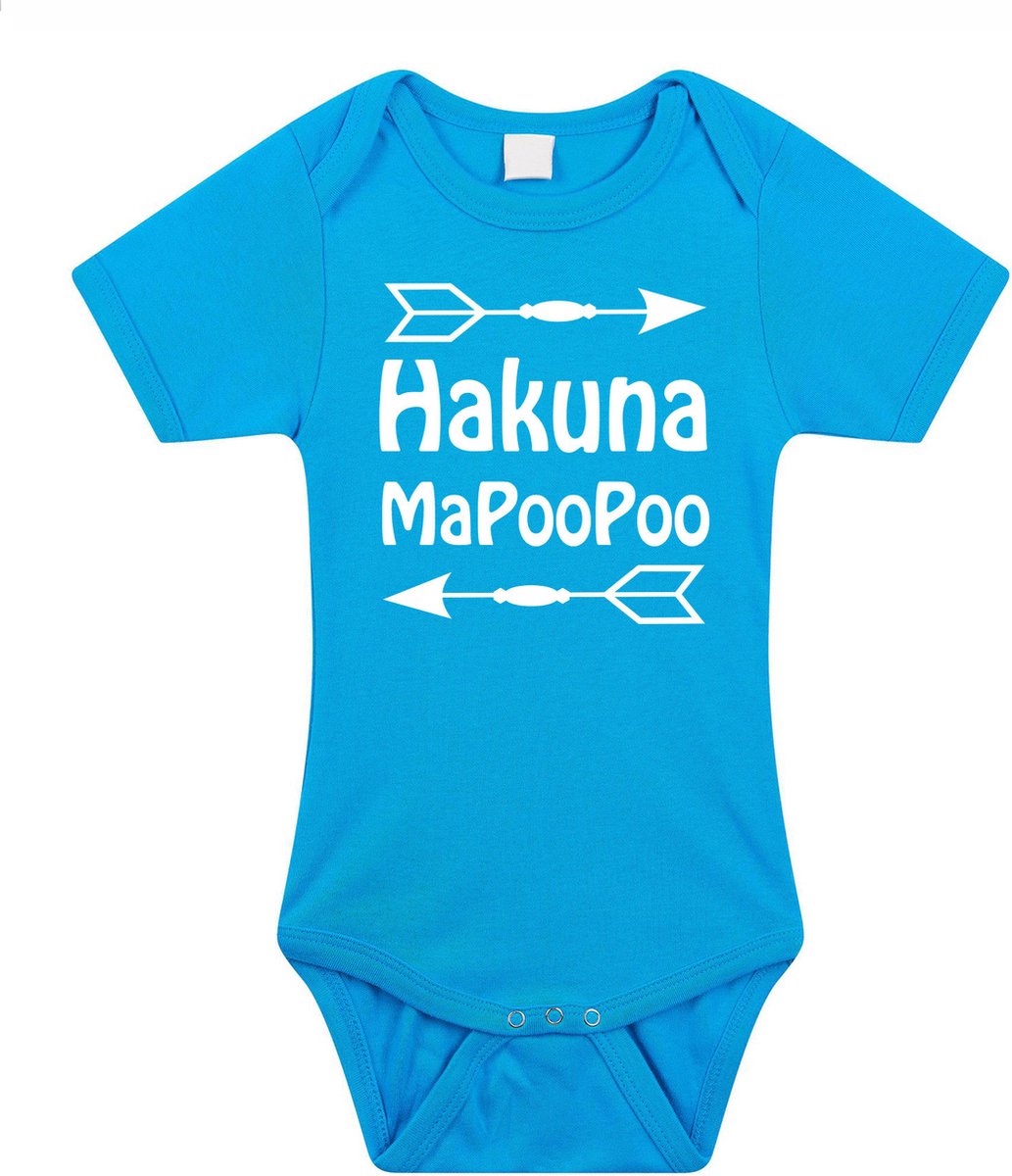 Bellatio Decorations Baby rompertje - hakuna mapoopoo - blauw - kraam cadeau - babyshower 80