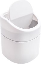 Mini-vuilnisemmer, witte tafelafvalemmer met deksel, prullenbak, tafelafvalemmer voor woonkamer, keuken, slaapkamer, badkamer en kantoor (2 liter)