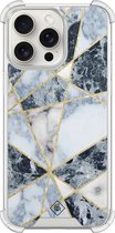 Casimoda® hoesje - Geschikt voor iPhone 15 Pro Max - Marmer Blauw - Shockproof case - Extra sterk - TPU/polycarbonaat - Blauw, Transparant