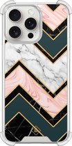 Casimoda® hoesje - Geschikt voor iPhone 15 Pro Max - Marmer Triangles - Shockproof case - Extra sterk - TPU/polycarbonaat - Multi, Transparant
