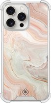 Casimoda® hoesje - Geschikt voor iPhone 15 Pro Max - Marmer Waves - Shockproof case - Extra sterk - TPU/polycarbonaat - Goudkleurig, Transparant