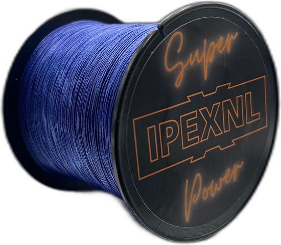 Fil de pêche PE bleu sur une bobine avec le logo 'Super IPEXNL Power'.