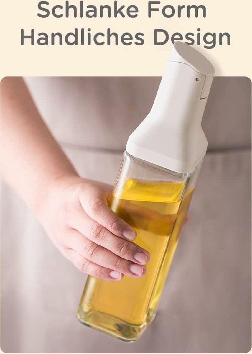 Glazen oliefles 500 ml met zelfopenende en -sluitende schenktuit lekvrij druppelvrij olijfolie azijn en andere vloeistoffen voor BBQ grillen koken (donkergrijs)