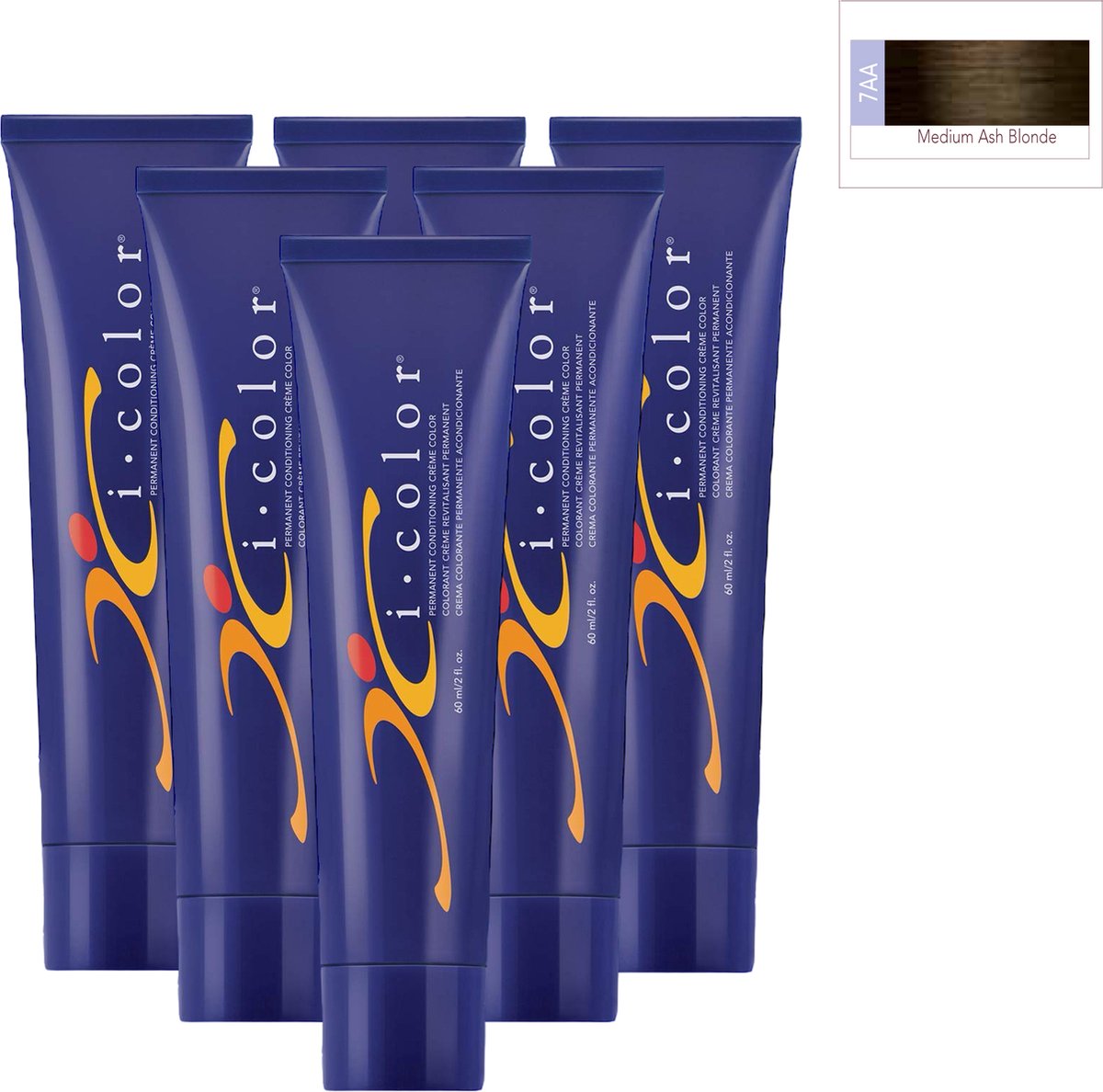 ISO i color Permanent Conditioning Crème Color 60ml 7AA Medium Ash Blonde x 6 tubes