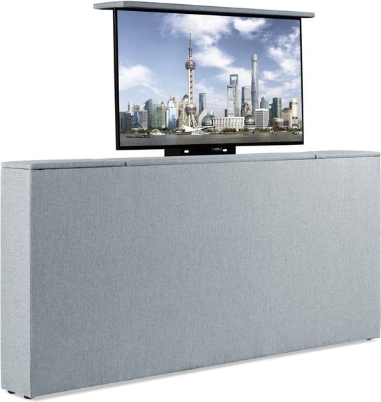 Bedonderdeel - Soft bedden TV-Lift meubel Voetbord - Max. 43 inch TV - 130 breed x85x21 - Ijsblauw