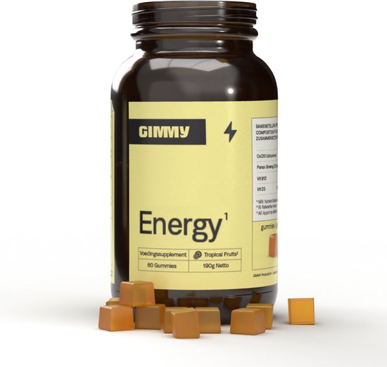 GIMMY Energy - Vitamine gummies voor meer energie - geen capsule, poeder of tablet - CoQ10, Ginseng, Vitamine B8, Vitamine B12 & Vitamine D3 - Vegan & Suikervrij - ontwikkeld door apothekers - 100% natuurlijk supplement - 60 gummies