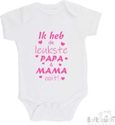 100% katoenen Romper "Ik heb de leukste papa & mama ooit!" Meisjes Katoen Wit/roze Maat 62/68
