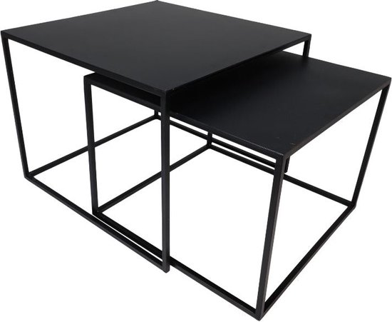 Home Collective Salontafel set van 2 vierkante houten woonkamertafel, modern, bijzettafelset 2-in-1 met metalen frame voor woonkamer, kantoor, bijzettafel, loft design, twin, wit