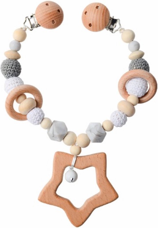 Littlecutiez - Wagenspanner Ster - Ster - Gehaakt - Hout - Kralen - Kinderwagen - Buggy - Kraamcadeau - Baby