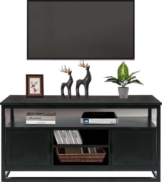 Nuvolix TV meubel - TV kast - dressoir - opbergkast - opbergkasten met deuren - zwart - hout - 110*40*55CM - Nuvolix