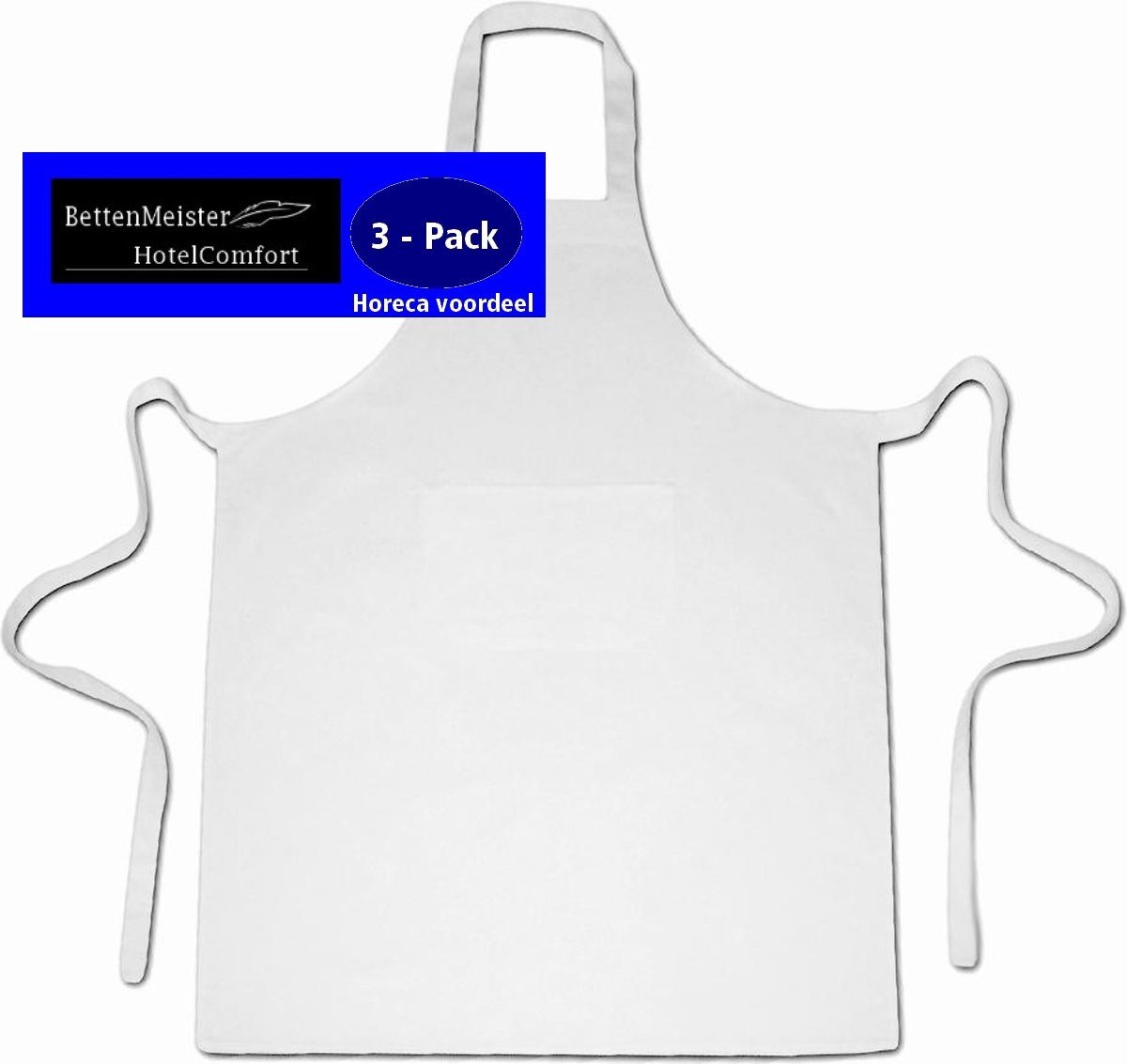 3 Pack Keukenschorten BBQ BIB Apron - Wit - 70x100cm