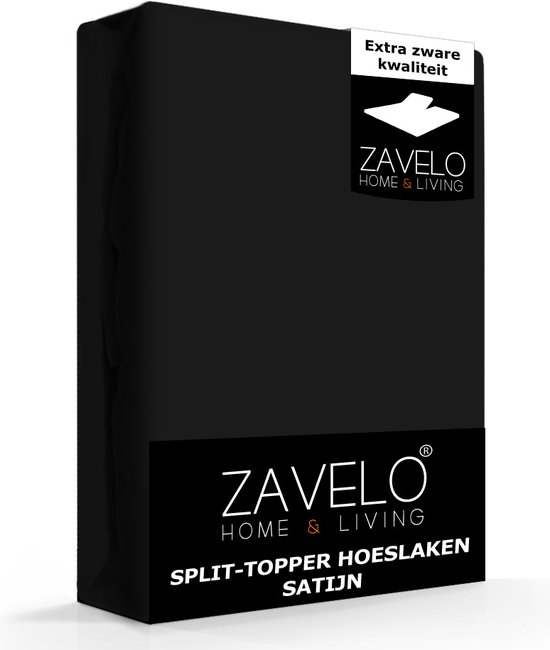 Zavelo Splittopper Hoeslaken Satijn Zwart - Lits-jumeaux (160x200 cm) - 100% Katoensatijn - Soepel & Zacht - Perfecte Pasvorm