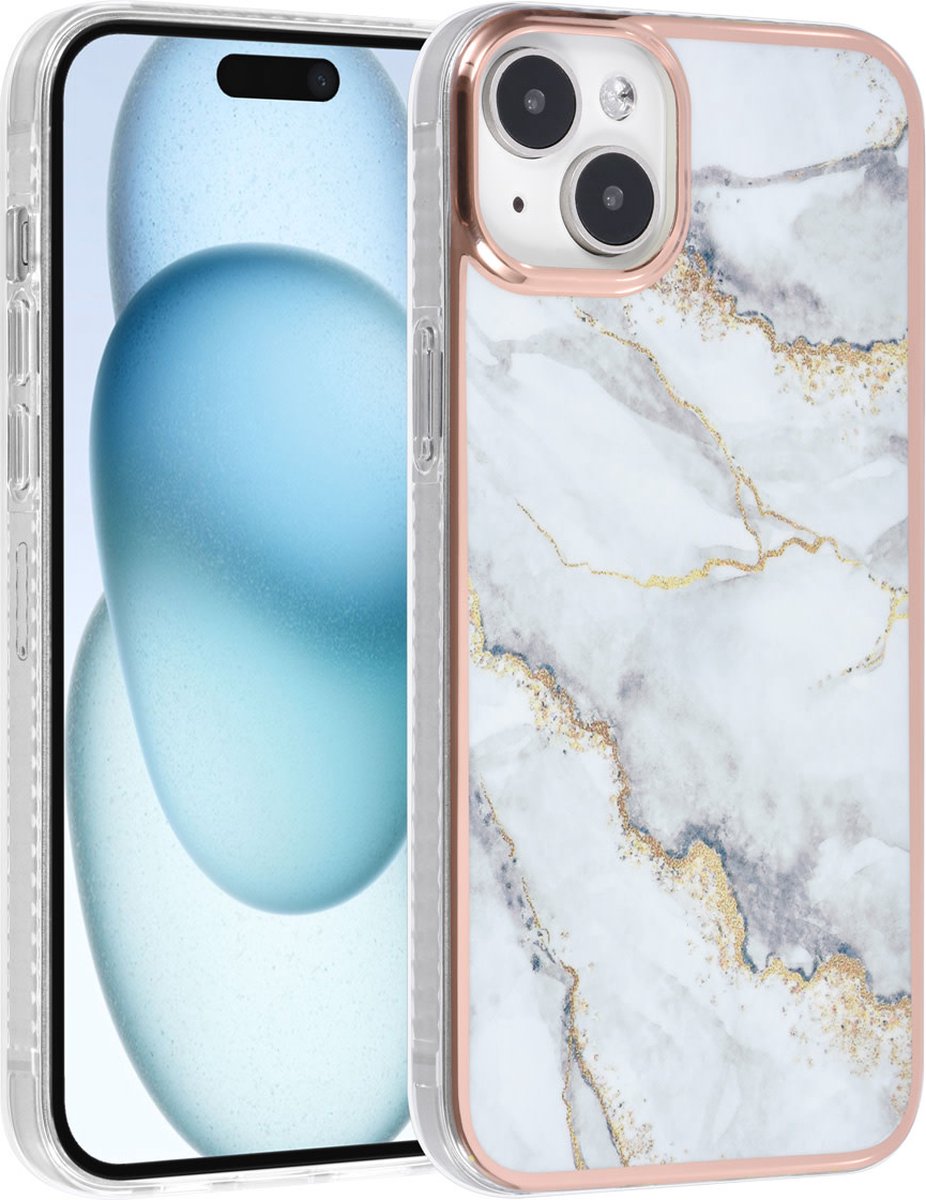 iPhone 15 Plus TPU Back Cover hoesje - Marble White- wit