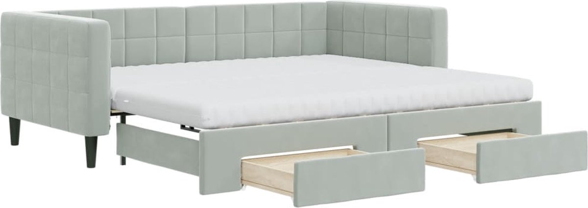 vidaXL Slaapbank - onderschuifbed - en - lades - 90x190 - cm - fluweel - lichtgrijs