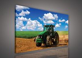 Peinture sur toile - Tracteur - Tracteur - Vert - Nature - Jardin - Cadre inclus - 80x60 cm (lxl)