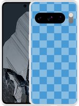 Cazy Hoesje geschikt voor Google Pixel 8 Pro Blauw Dambordpatroon