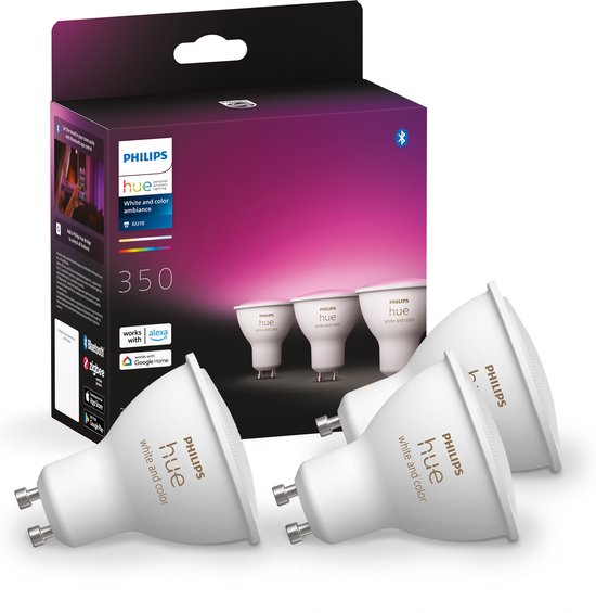 Philips Hue Slimme Lichtbron GU10 Spot - wit en gekleurd licht - 3-pack -  Bluetooth | bol