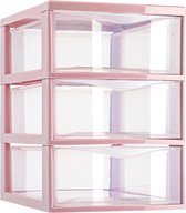 Plasticforte Ladeblokje/bureau organizer met 3x lades - transparant/roze - L18 x B25 x H25 cm