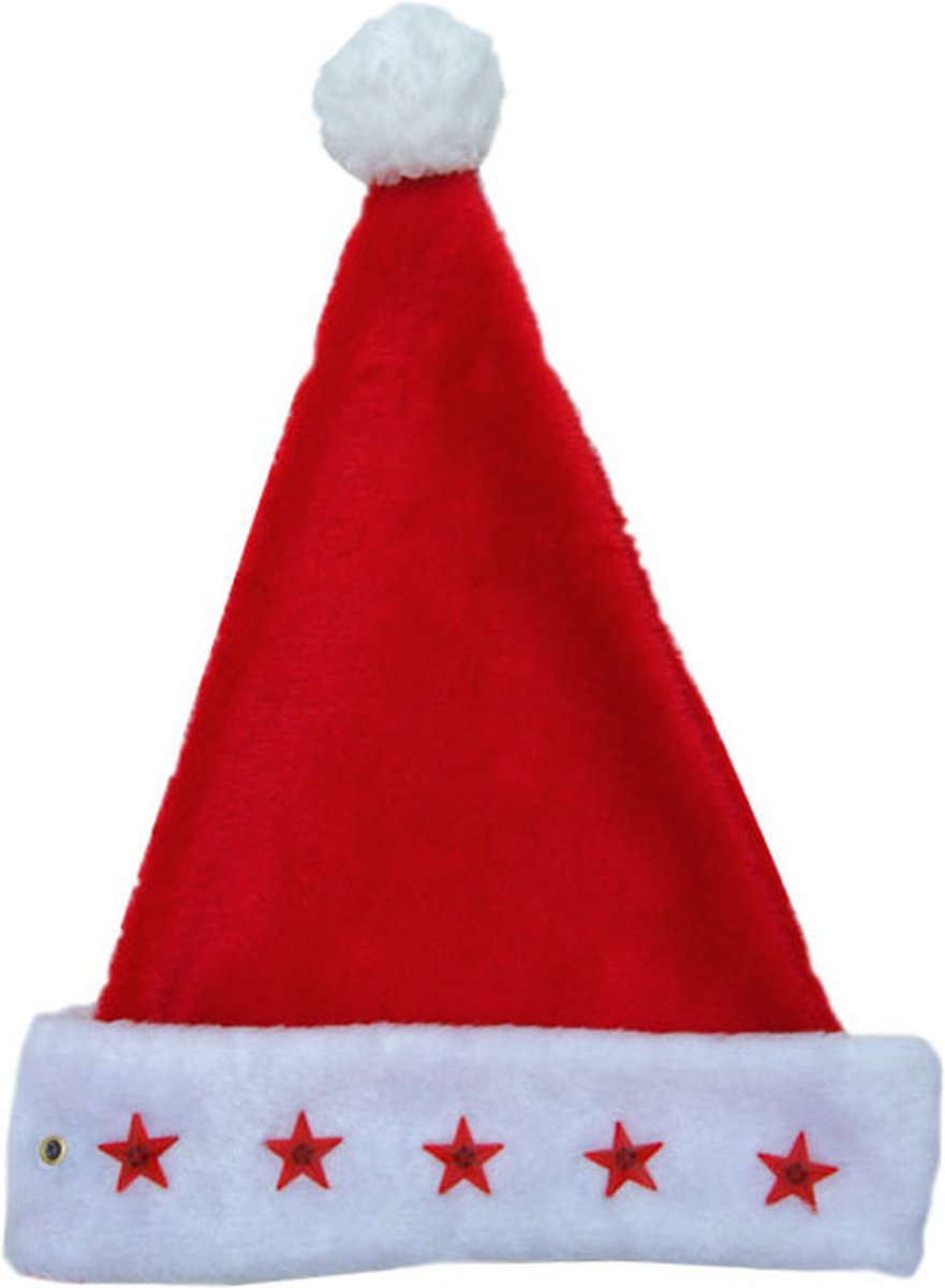 Gerimport Kerstmuts - met lichtjes - 3D sterren - polyester - volwassenen