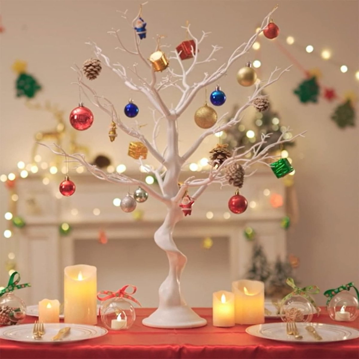 Decoratie voor kerstboom, kunstpaasbomen, wit, 75 cm, kleine kunsttakken, tafelversiering, opvouwbare tak voor tafelcentrum, bruiloft, Kerstmis Thanksgiving Home Decor